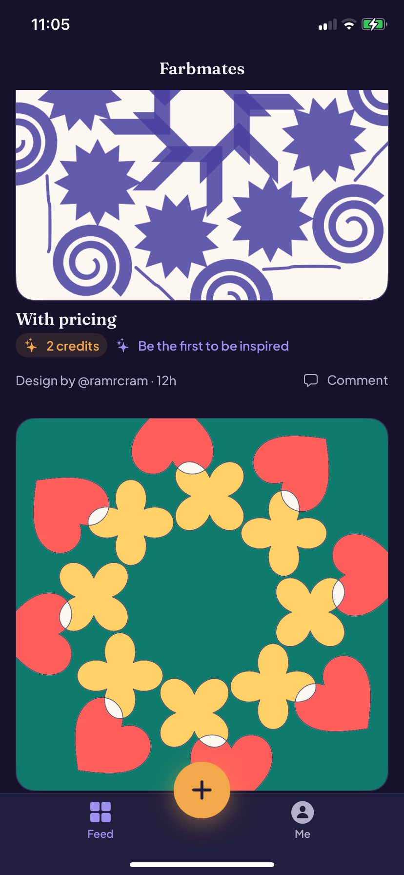 A design in the feed with a price in credits set by its creator.