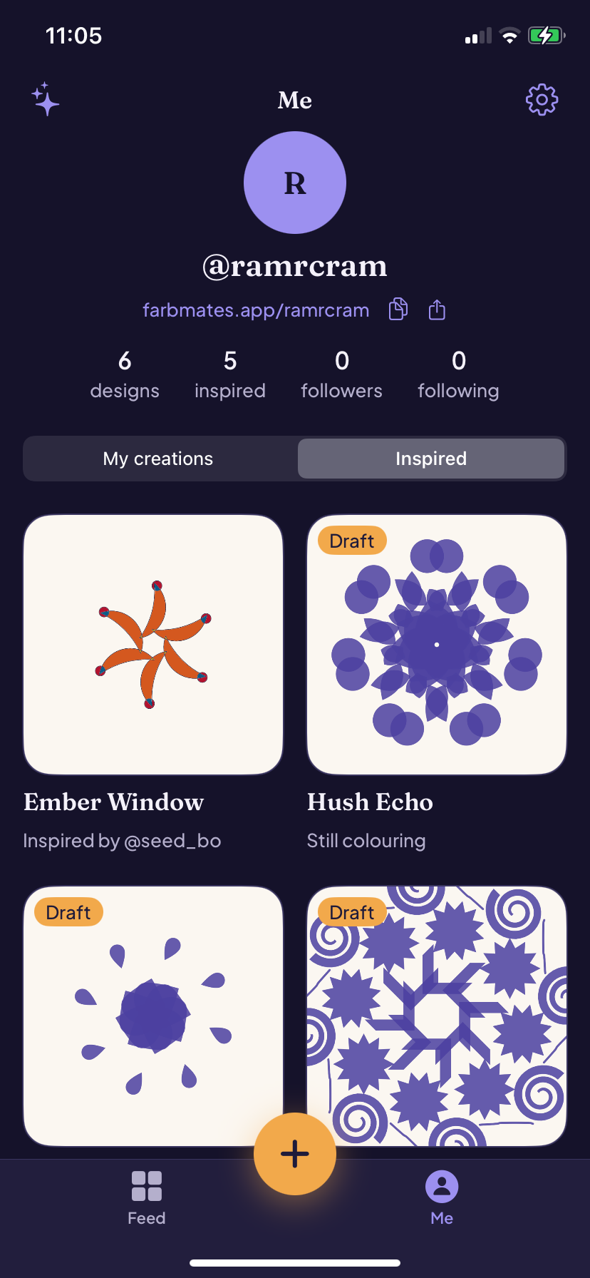 A profile page with the member's designs and colourings.